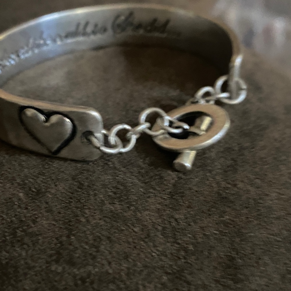 Hammered Silver Tone Toggle Closure Bracelet With… - image 5